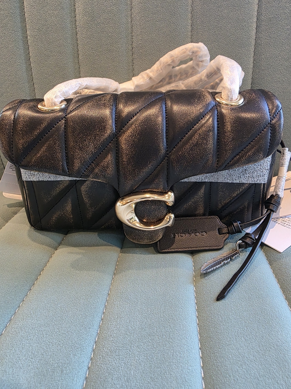 Coach Black Quilted Leather Shoulder Bag with Gold C Lock
